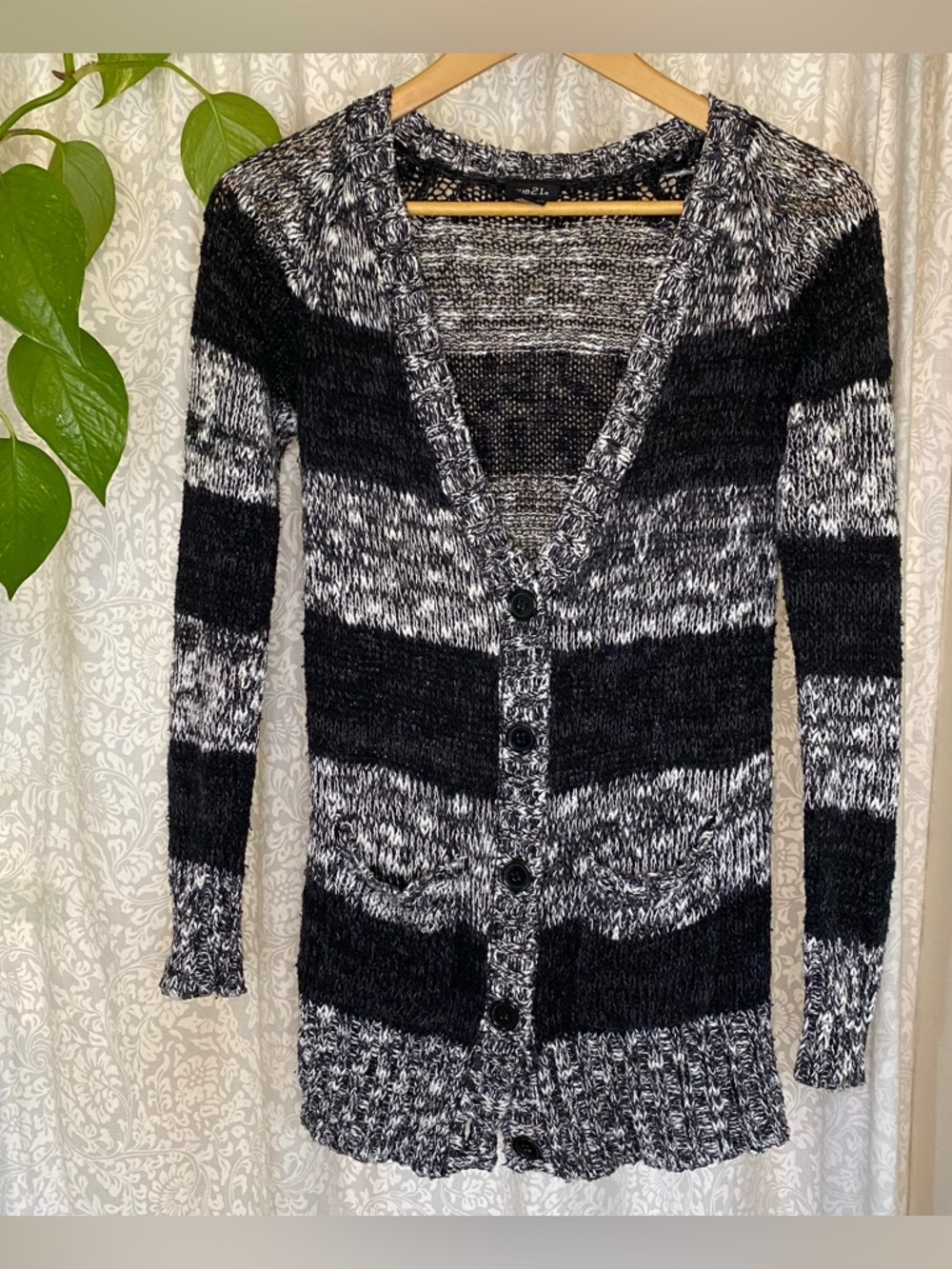 Rue21 Black & White Marled Stripe Button-Up Cardigan